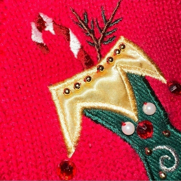 VINTAGE Ugly Christmas Sweater Vest Stockings Sequins Embroidered Beaded - Picture 4 of 8